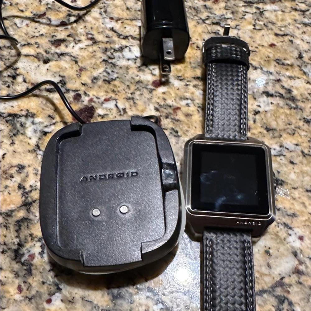 Smartwatch with Black Strap and white stitching